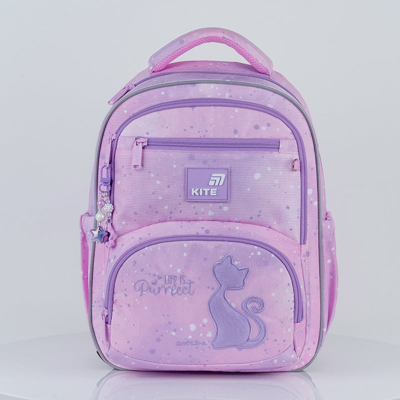 Plecak szkolny dla dziewczynki różowy z kotem z odblaskami Kite Catsline