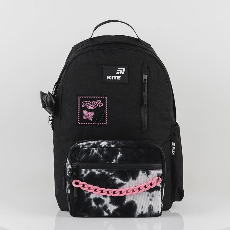 Plecak szkolny dla dziewczyn 9-12 lat młodzieżowy z łańcużkiem czarny Kite Danger