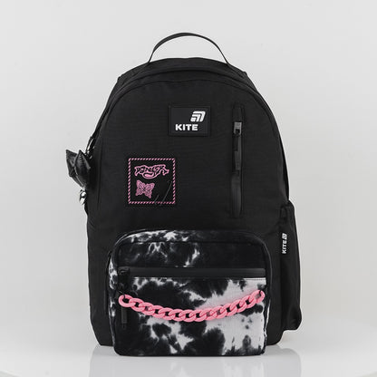 Plecak szkolny dla dziewczyn 9-12 lat młodzieżowy z łańcużkiem czarny Kite Danger