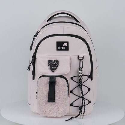 Plecak szkolny jasnoróżowy wielokomorowy Kite Tenderly z tkaniny bouclé i sztruksu