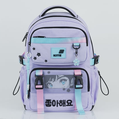 Plecak szkolny Kite Sakura ortopedyczny dla dziewczynek fioletowy do szkoły z brelokiem