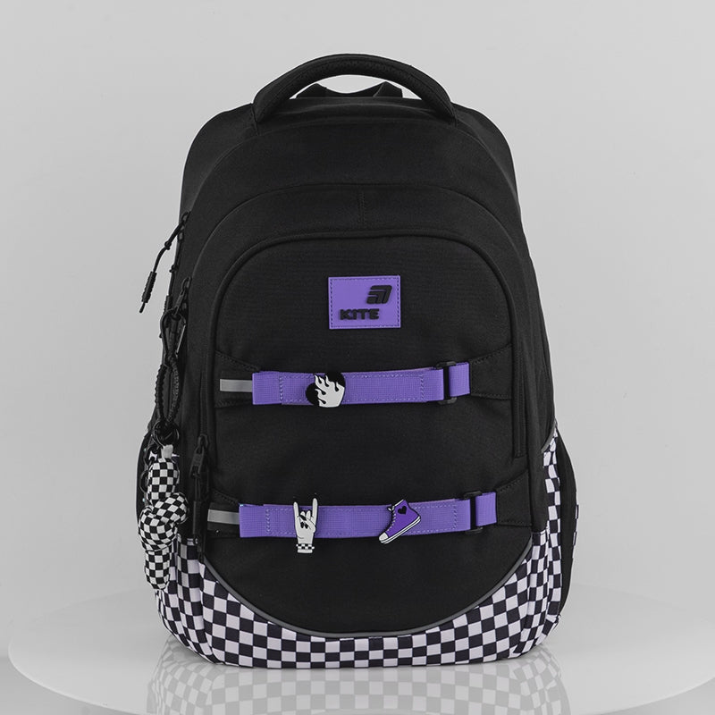 Batoh školní Kite Driving Mood v kostce AGS pro dívky úchyt na skateboard