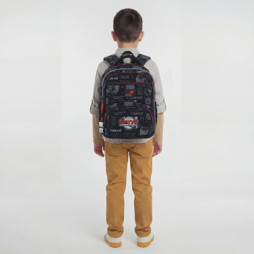 Miękki plecak szkolny dla chłopca z ortopedycznymi plecami i badge 3D Kite Tokyo