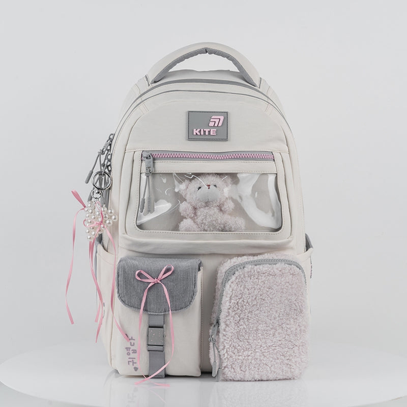 Plecak młodzieżowy szkolny Kite Iconic dla dziewczynek 9-12 lat z zabawką i brelokiem