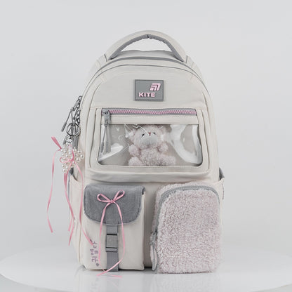 Plecak młodzieżowy szkolny Kite Iconic dla dziewczynek 9-12 lat z zabawką i brelokiem